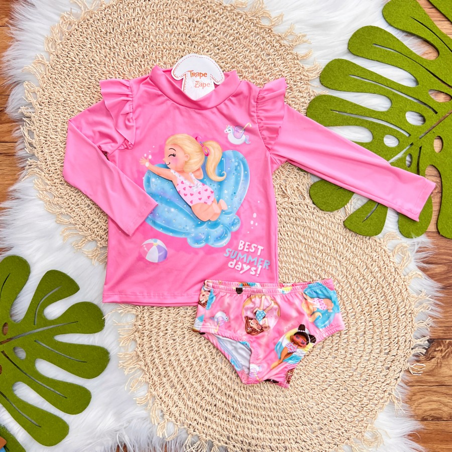 Linha Praia - Blusa com Proteção UV50+ e Calcinha Garotinha Best Summer Days - Rosa